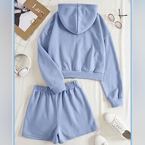 SHEIN Sky Blue Lounge Set Women’s Large Hoodie Full Zip Stretch Shorts